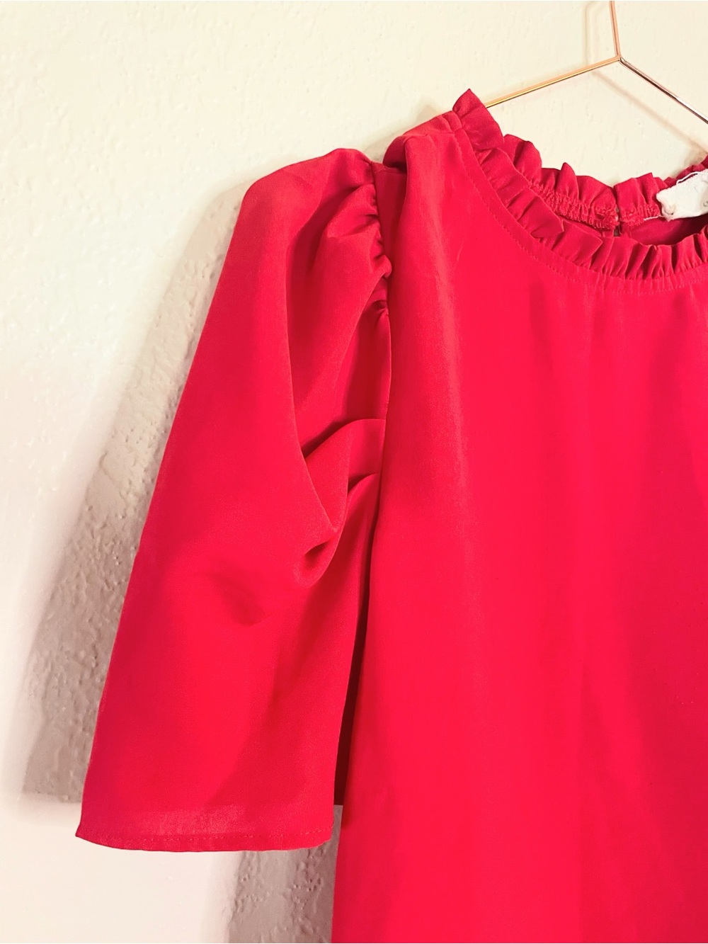 Savanna Jane Red Puff Sleeve Ruffle Neck Blouse Large - Picture 2 of 7